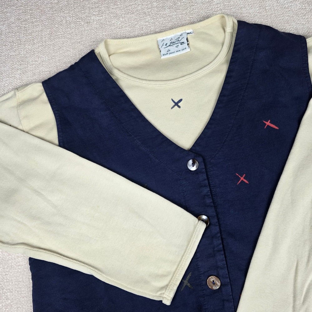 Vintage‎ L.A. Gaither 2pc Shirt and Vest Navy Cream Cotton Embroidered USA M/L